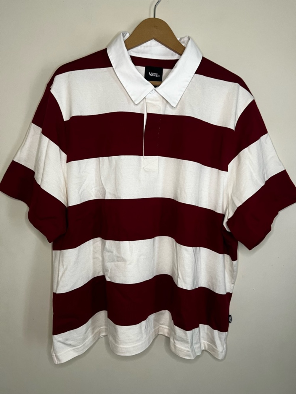 Vans Oversized Cropped Bordeaux Red Striped Women’s Rugby Shirt Size XL